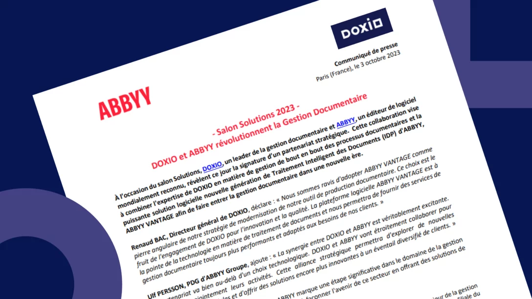 communiqué de presse ABBYY et DOXALLIA annoncent leur nouveau partenariat intégrant l'intelligence artificielle à leurs solutions